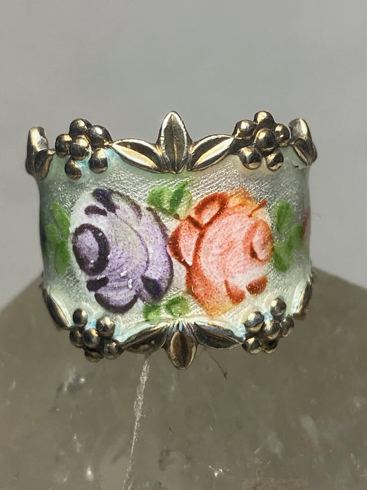 Guilloche ring size 5.75 floral rose  cigar band sterling silver women girls