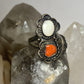 Coral ring MOP size 9.50 Navajo feathers sterling silver women