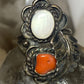 Coral ring MOP size 9.50 Navajo feathers sterling silver women