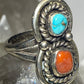 Turquoise ring coral size 7.50 Navajo  sterling silver women
