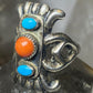 Turquoise ring coral size 7 sand cast Navajo sterling silver women