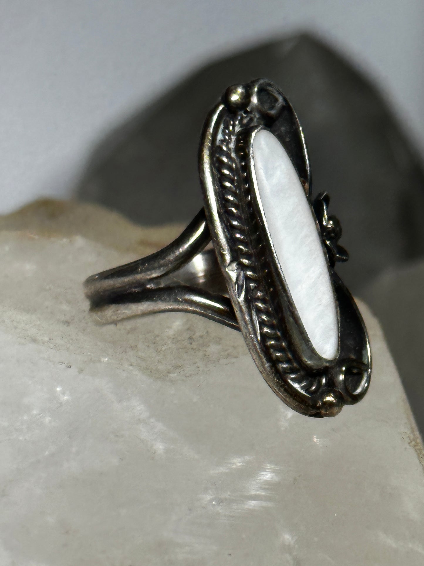 Navajo ring long mother of pearl size 6 sterling silver women