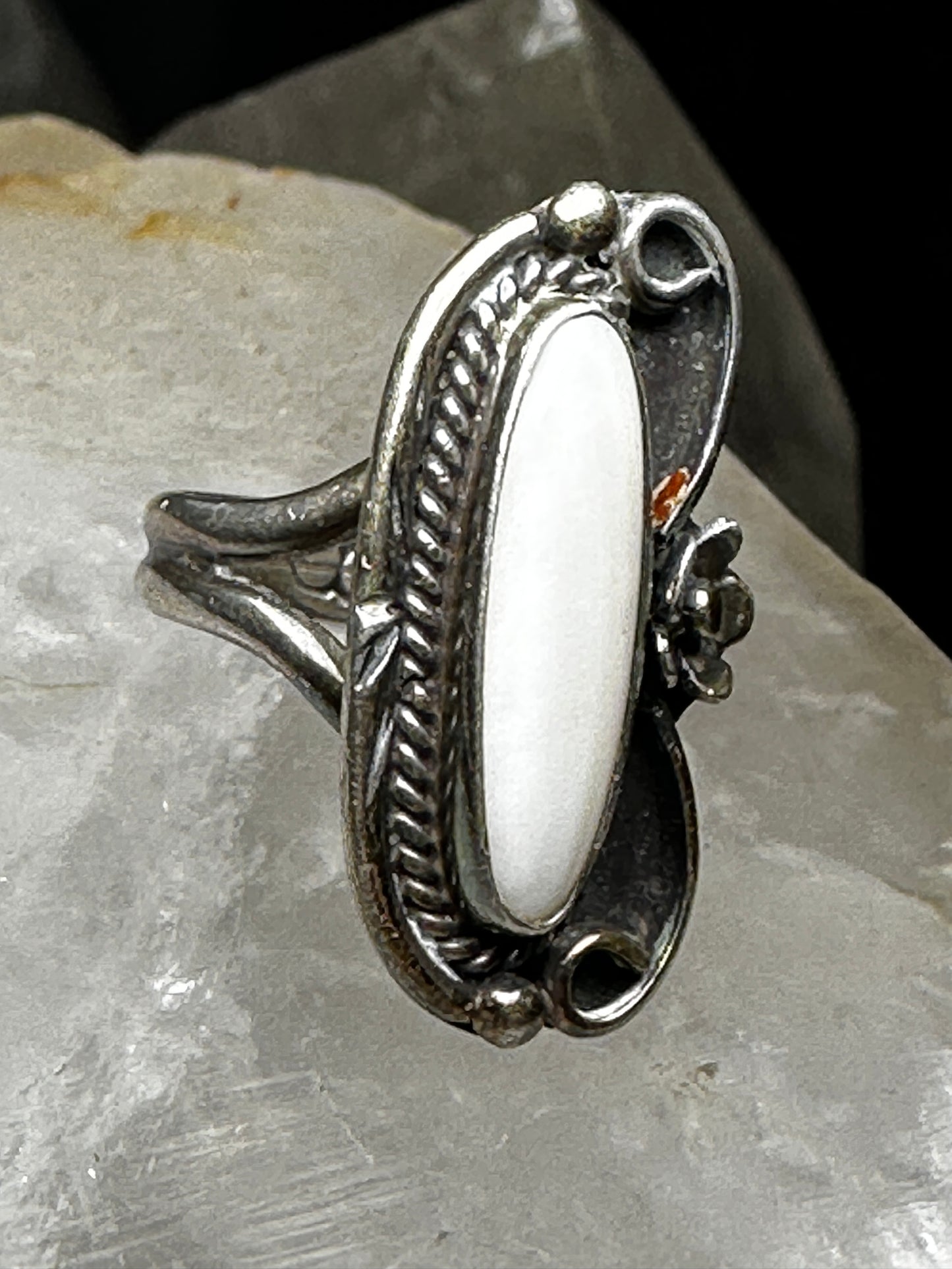 Navajo ring long mother of pearl size 6 sterling silver women