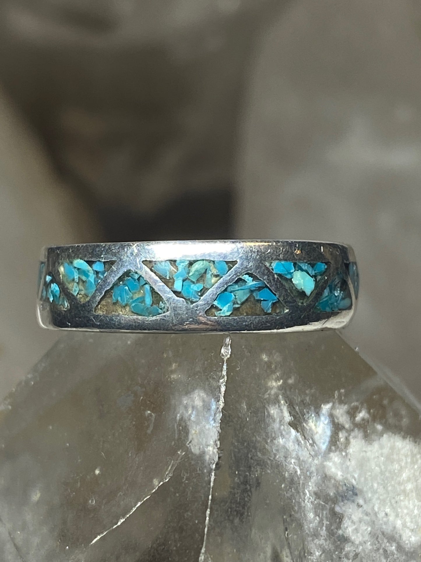 Turquoise ring size 7.75 wedding Zuni band sterling silver