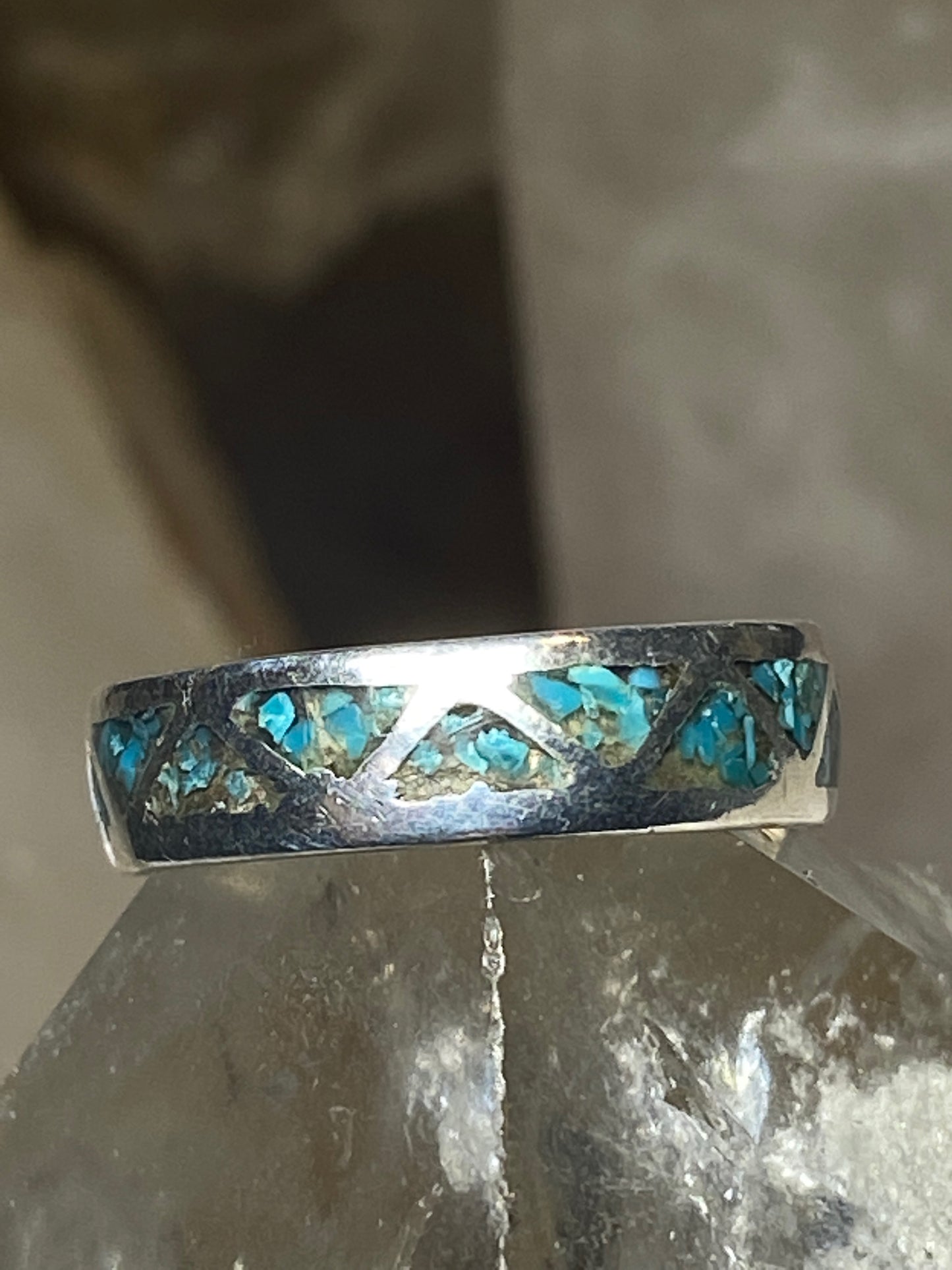 Turquoise ring size 7.75 wedding Zuni band sterling silver