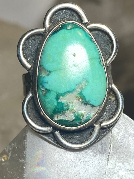 Turquoise ring Size 5 Navajo flower sterling silver