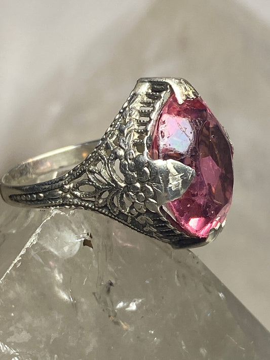 Pink Ice ring Size 4.50 Art Deco sterling silver women girls