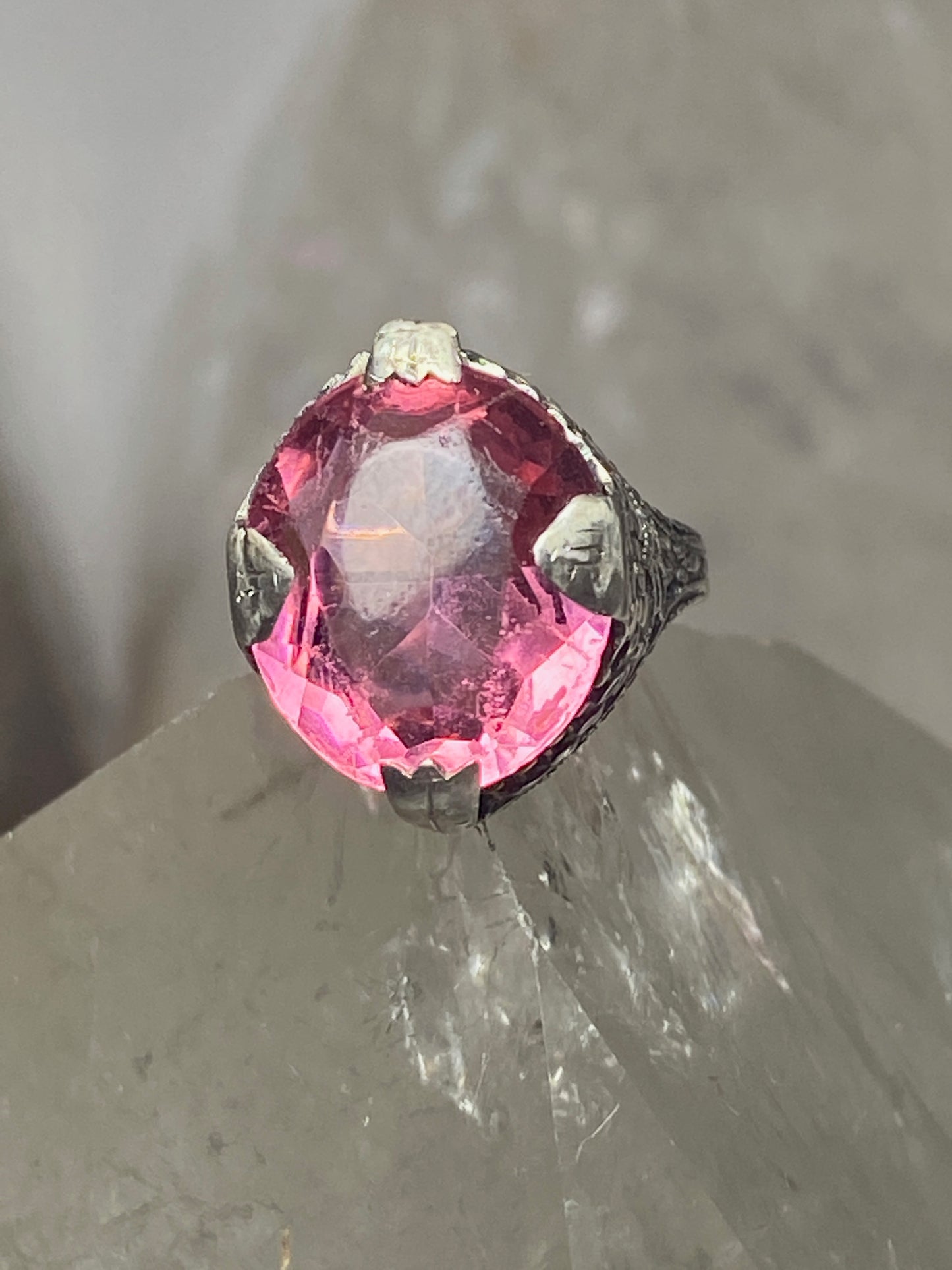 Pink Ice ring Size 4.50 Art Deco sterling silver women girls