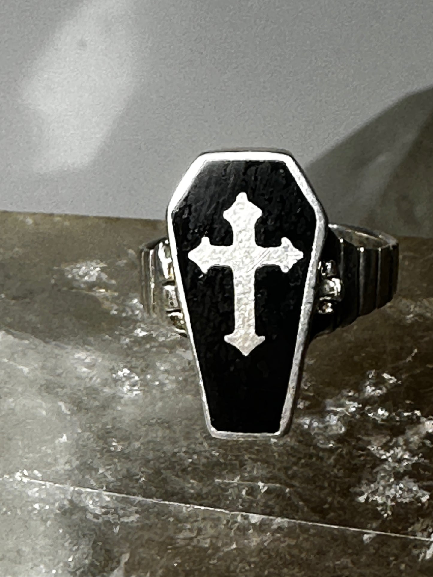 Poison ring coffin cross Gothic Halloween size 6.50 sterling silver women