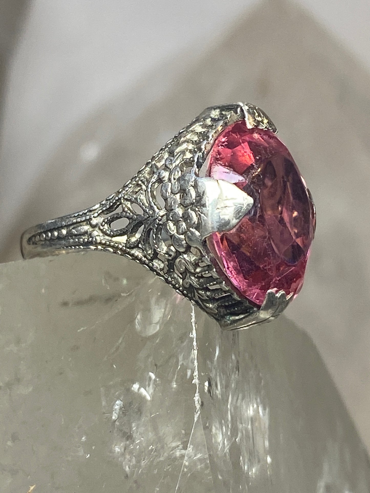 Pink Ice ring Size 4.50 Art Deco sterling silver women girls