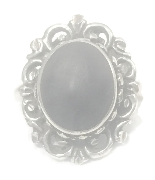 Matte Black Stone Ring w Filigree  Vintage Sterling Silver Size 8.50