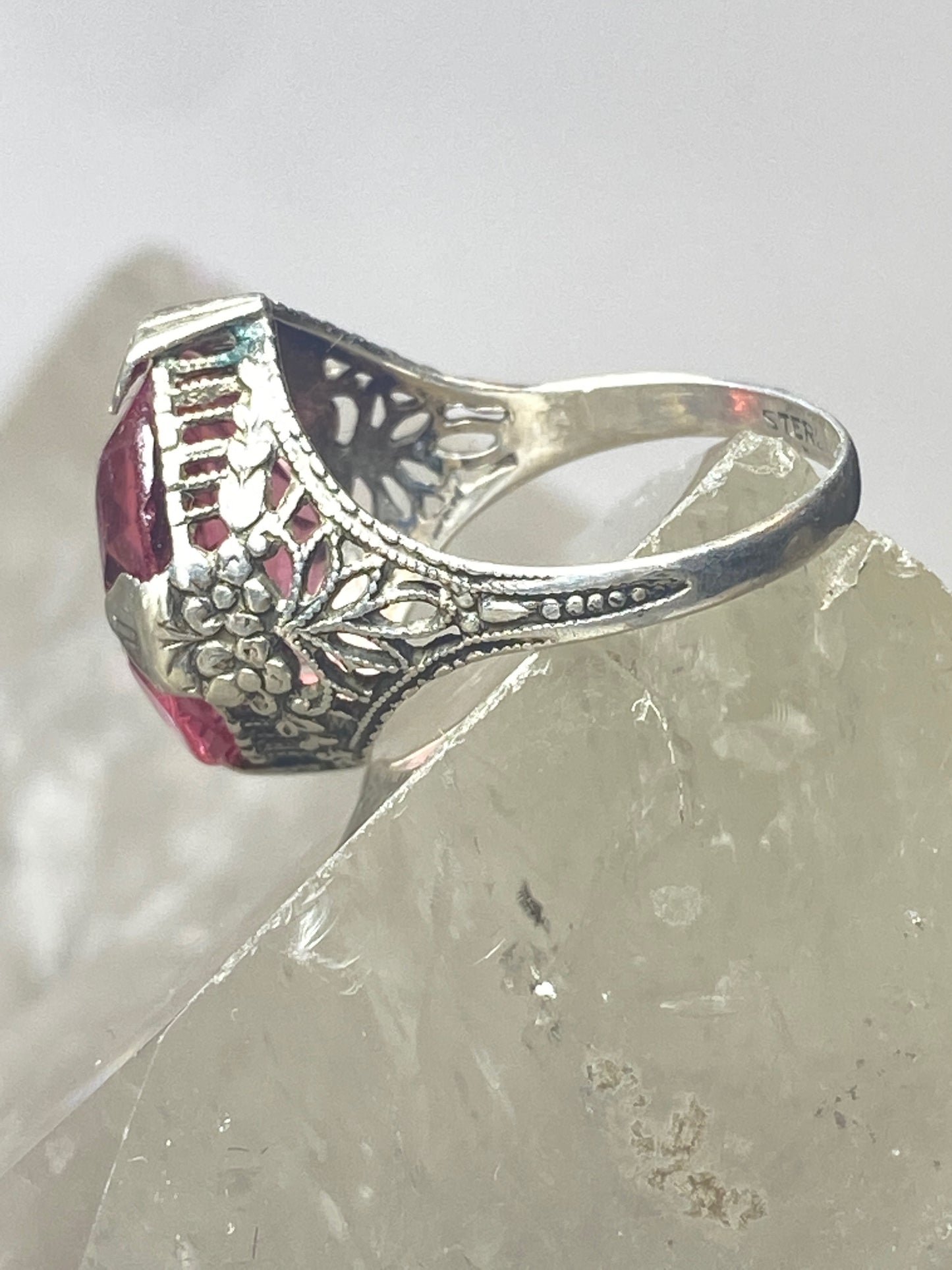 Pink Ice ring Size 4.50 Art Deco sterling silver women girls