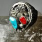Horse ring Navajo Horseshoe turquoise coral biker size 13.50 sterling silver men