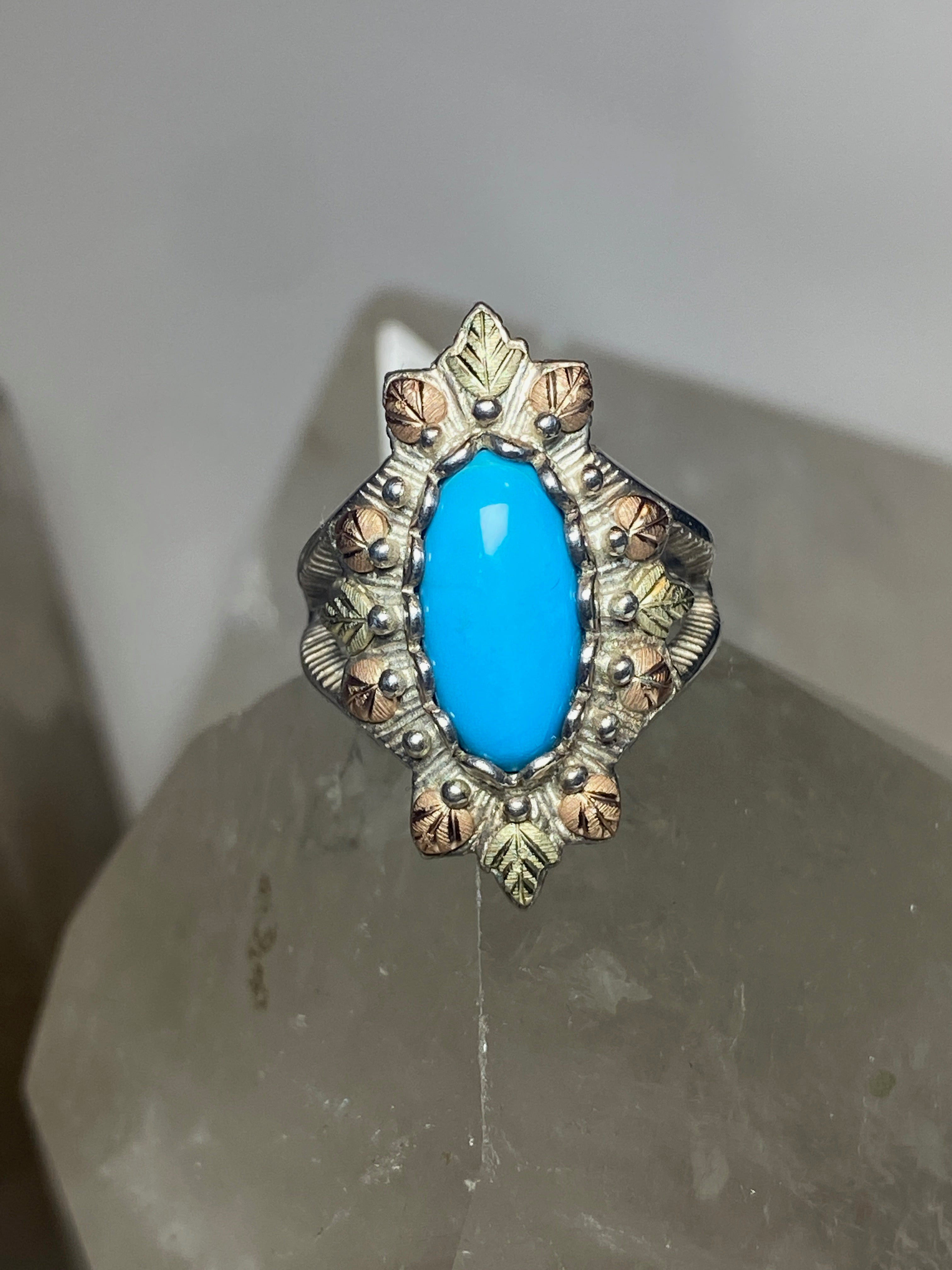 2024 Black Hills Gold silver gold leaf turquoise ring 11.5