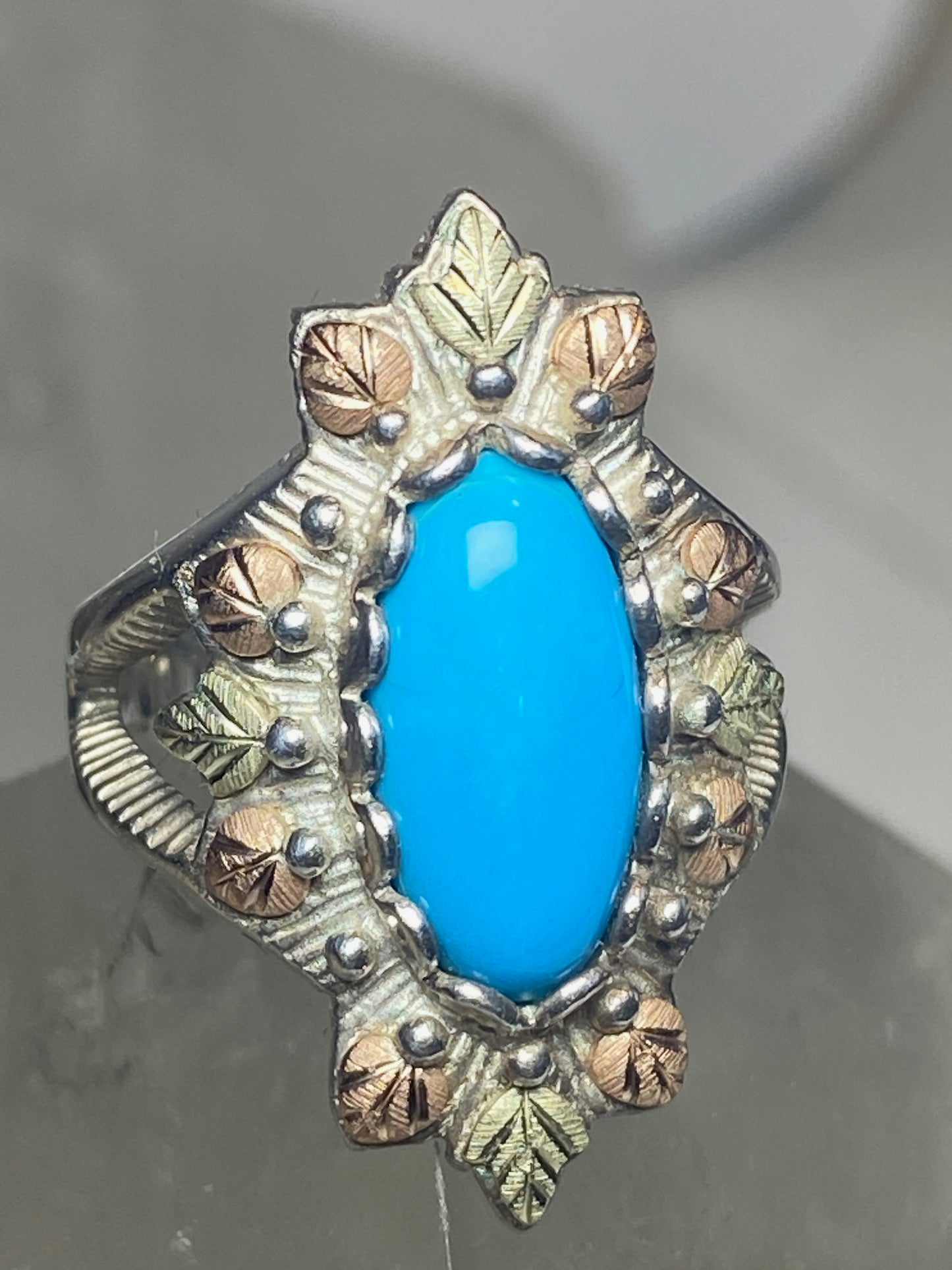 Black Hills Gold ring Size 5.75 turquoise leaves  sterling silver women girls