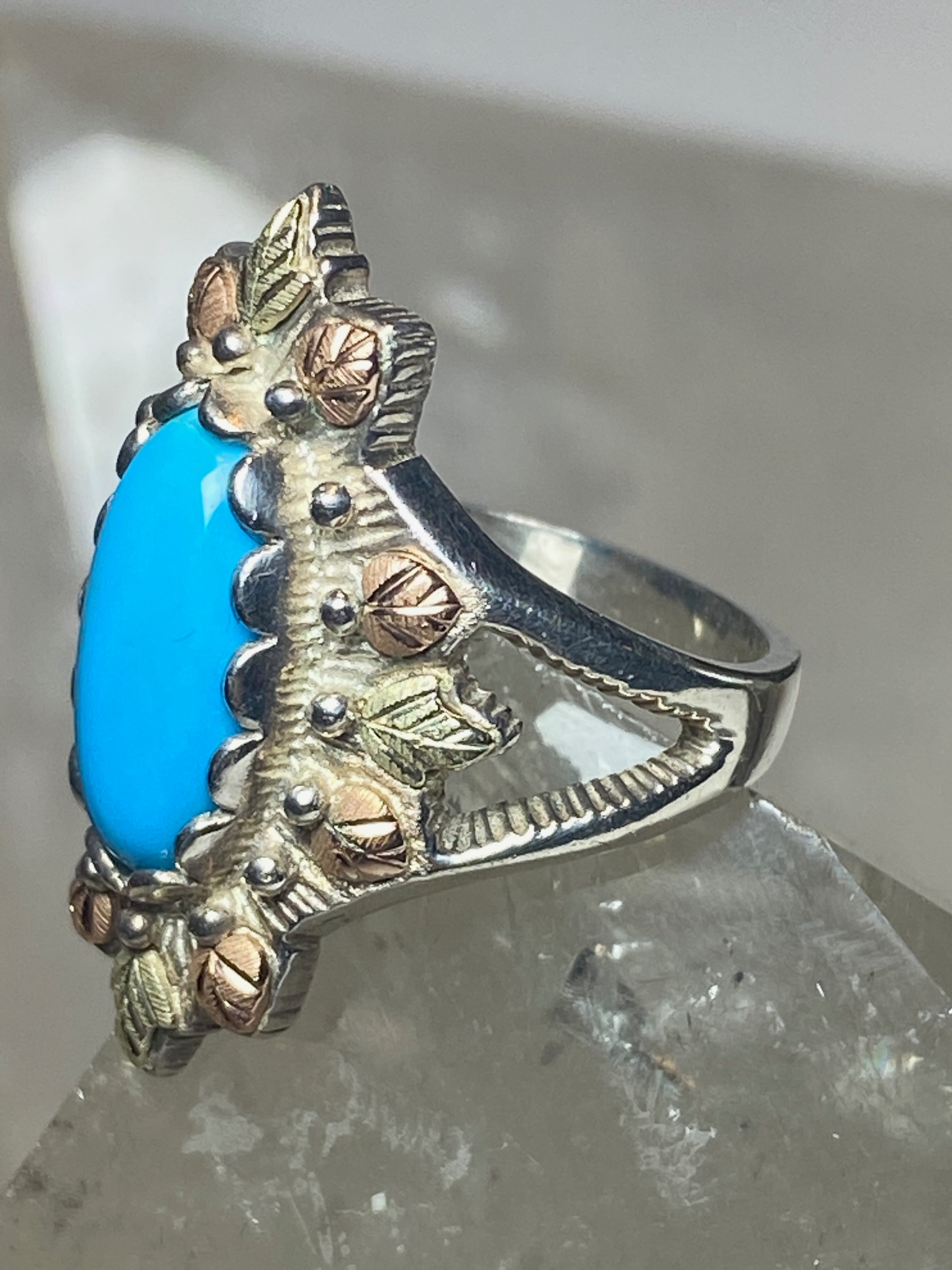 Black Hills Gold store silver gold leaf turquoise ring 11.5