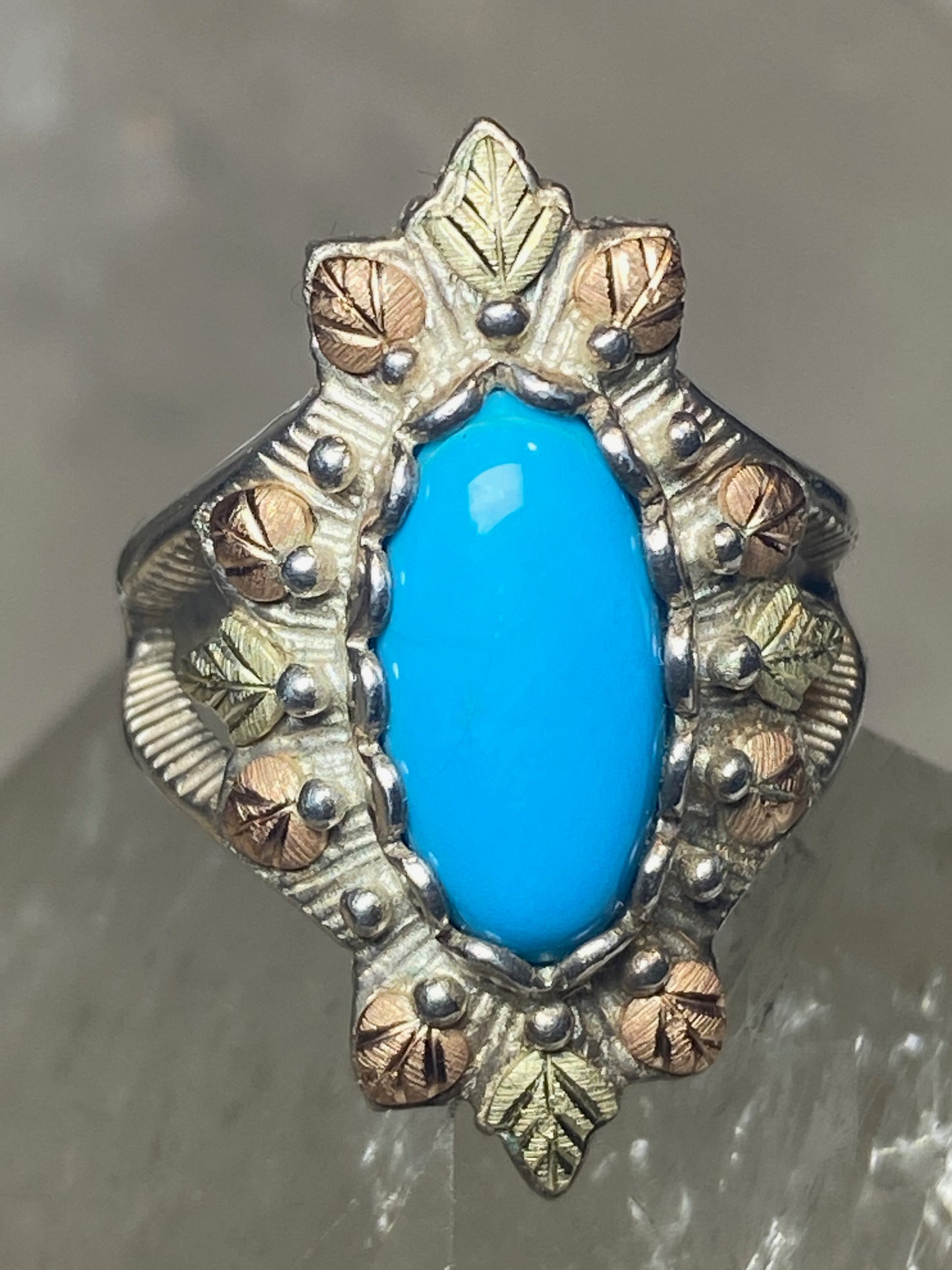 Black Hills Gold ring Size 5.75 turquoise leaves  sterling silver women girls
