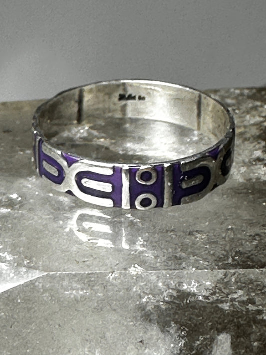 Geometric ring Tribal light slender band size 6.75 sterling silver women
