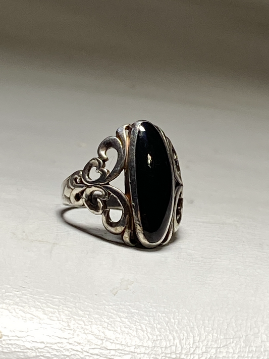 Onyx ring long floral women sterling silver