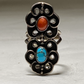 Turquoise ring long coral  Navajo southwest women sterling silver