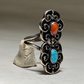Turquoise ring long coral  Navajo southwest women sterling silver