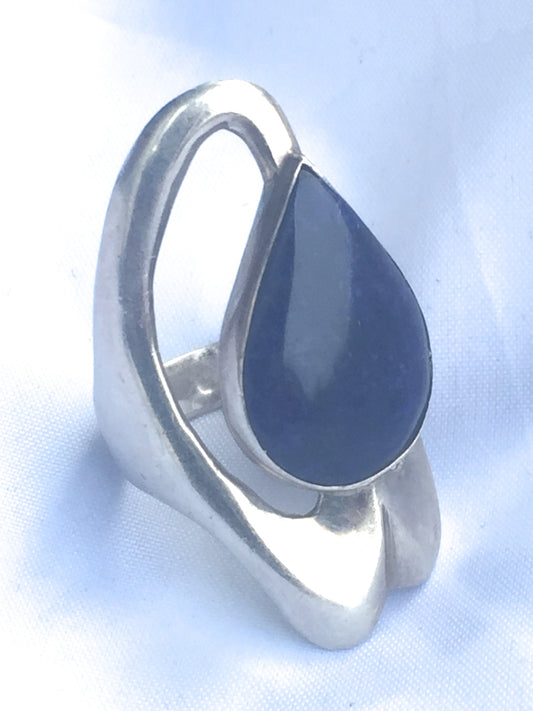 Vintage Sterling Silver Blue Lapis Teardrop  Ring Signed  Size 5.25    11.3 g