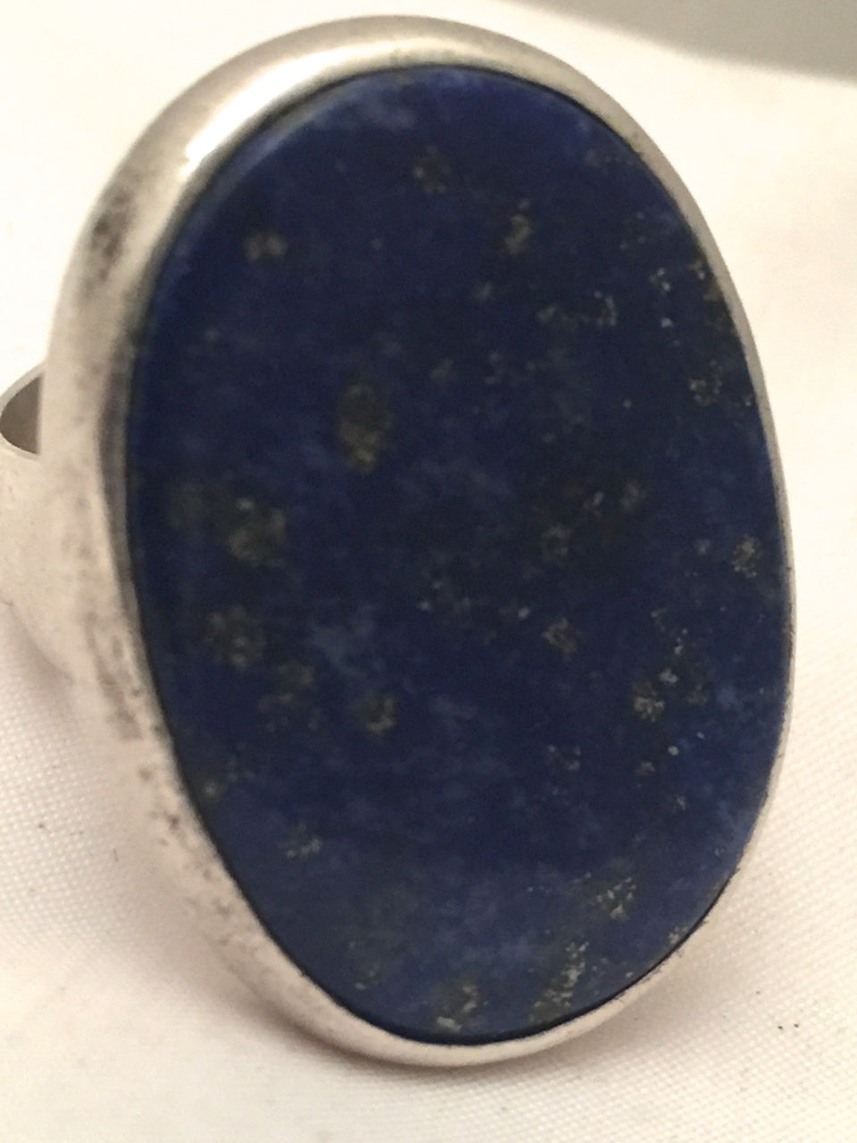 Vintage Sterling Silver Blue Lapis Ring  Old School Modern Design  Size 6  17.5g