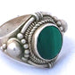 Vintage Sterling Silver Malachite Ring   Size  7    6.6g