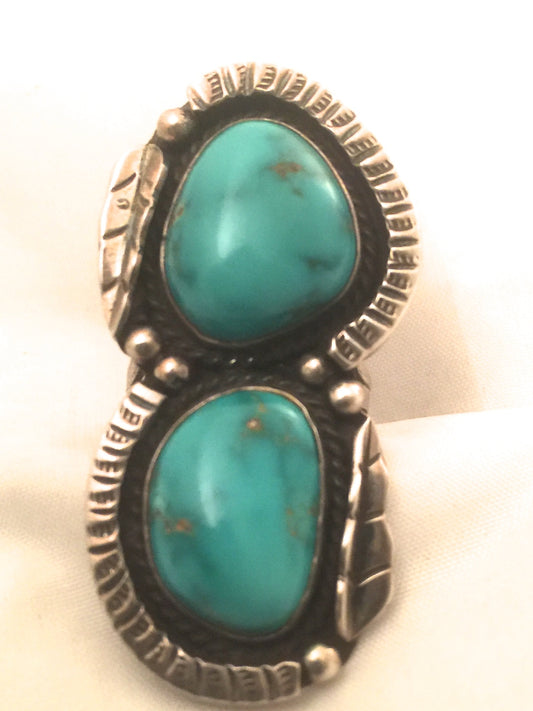 Vintage Sterling Silver Turquoise Tribal Southwest Ring  Feather  Size 7 Weight 20.1g