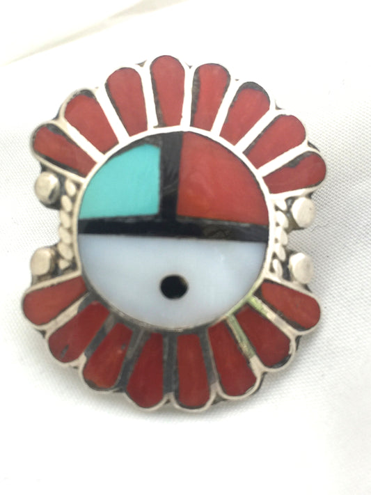 Vintage Sterling Silver Southwest Tribal Ring  Sun Face Chief  Size 5.75 10.3g