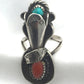 Vintage Sterling Silver Ring  Southwest Tribal Turquoise & Coral Feather Flower  Size 5   7.6g