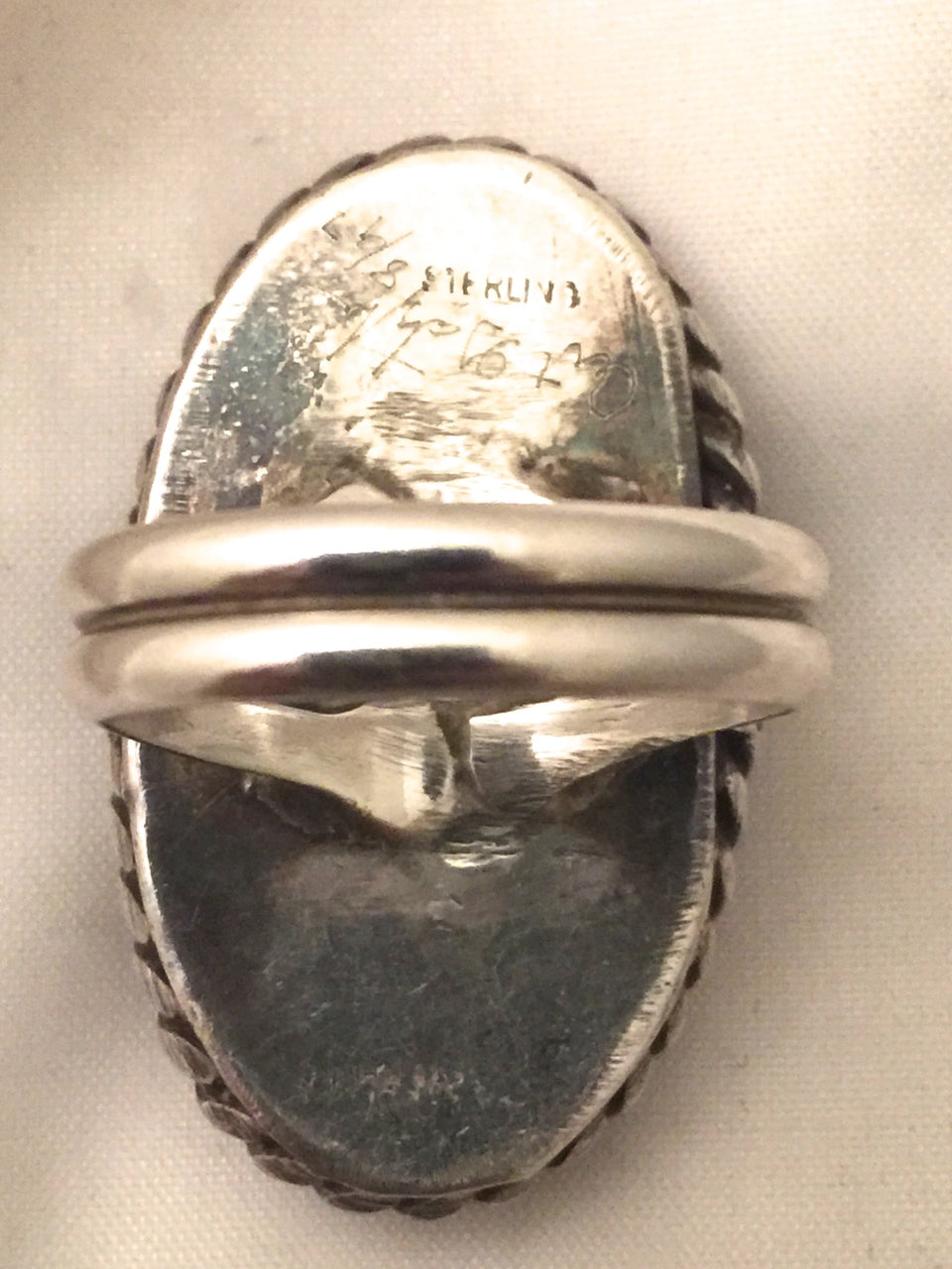 Vintage Sterling Silver Southwest Tribal Agate Ring  Size 10 Weight 14.9g