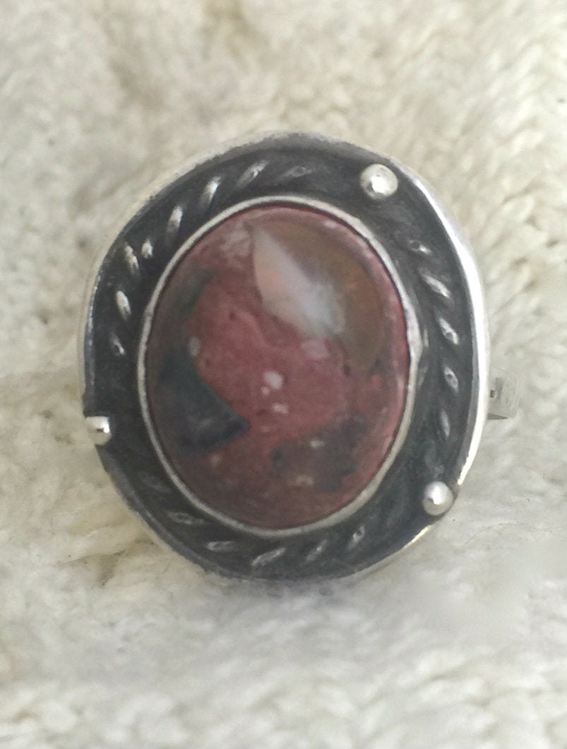 Vintage Sterling Silver Southwest Tribal  Agate Ring  Size 8.75   4.7g