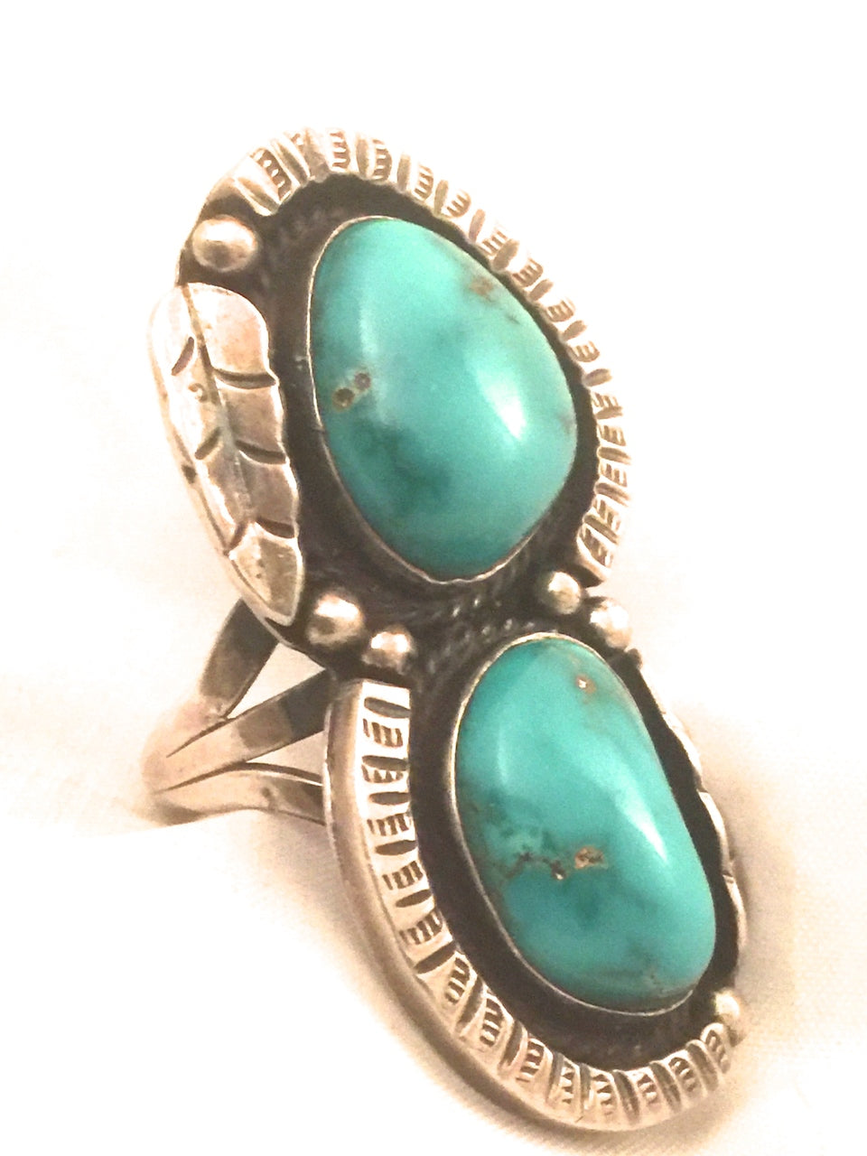 Vintage Sterling Silver Turquoise Tribal Southwest Ring  Feather  Size 7 Weight 20.1g