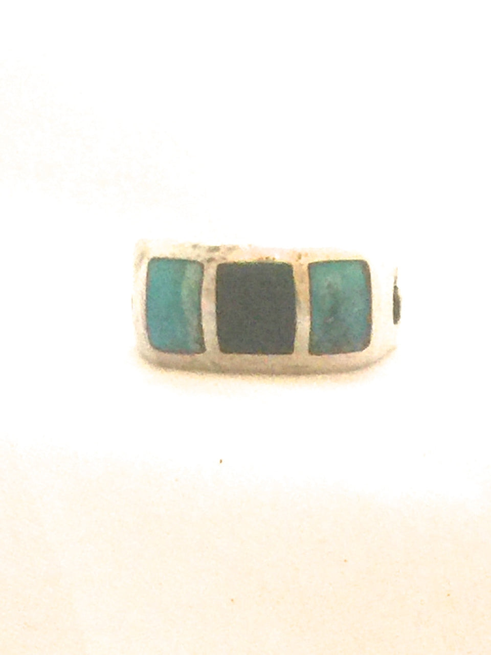Vintage Sterling Silver Southwest Tribal Ring  Band Onyx & Turquoise   Size 9   7.7g