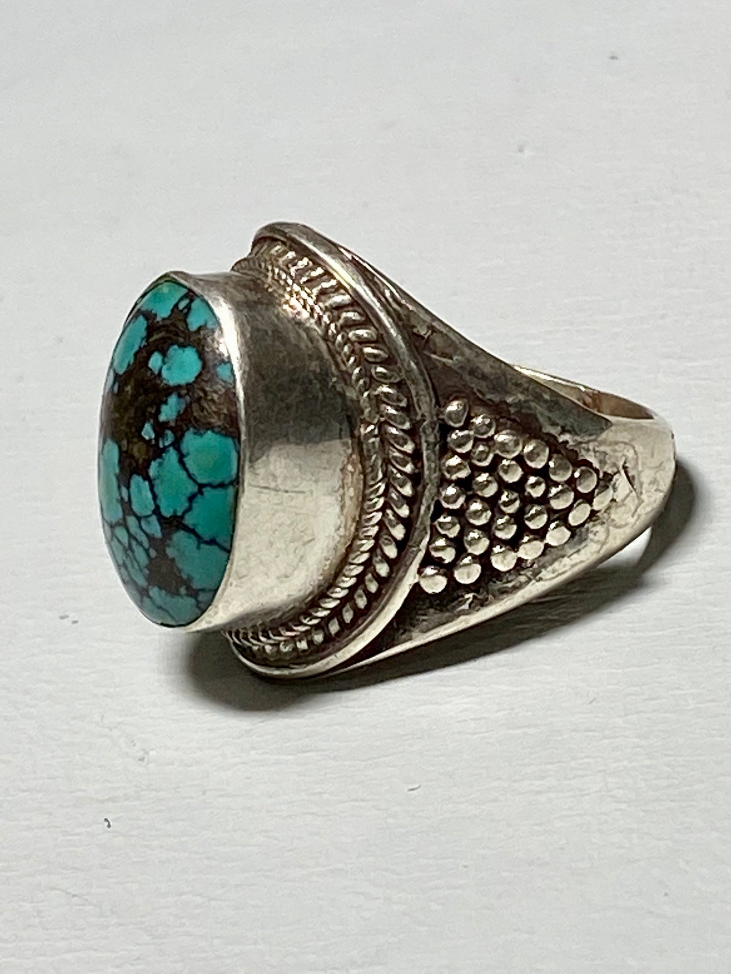 Turquoise ring  men women cigar band rope design sterling silver