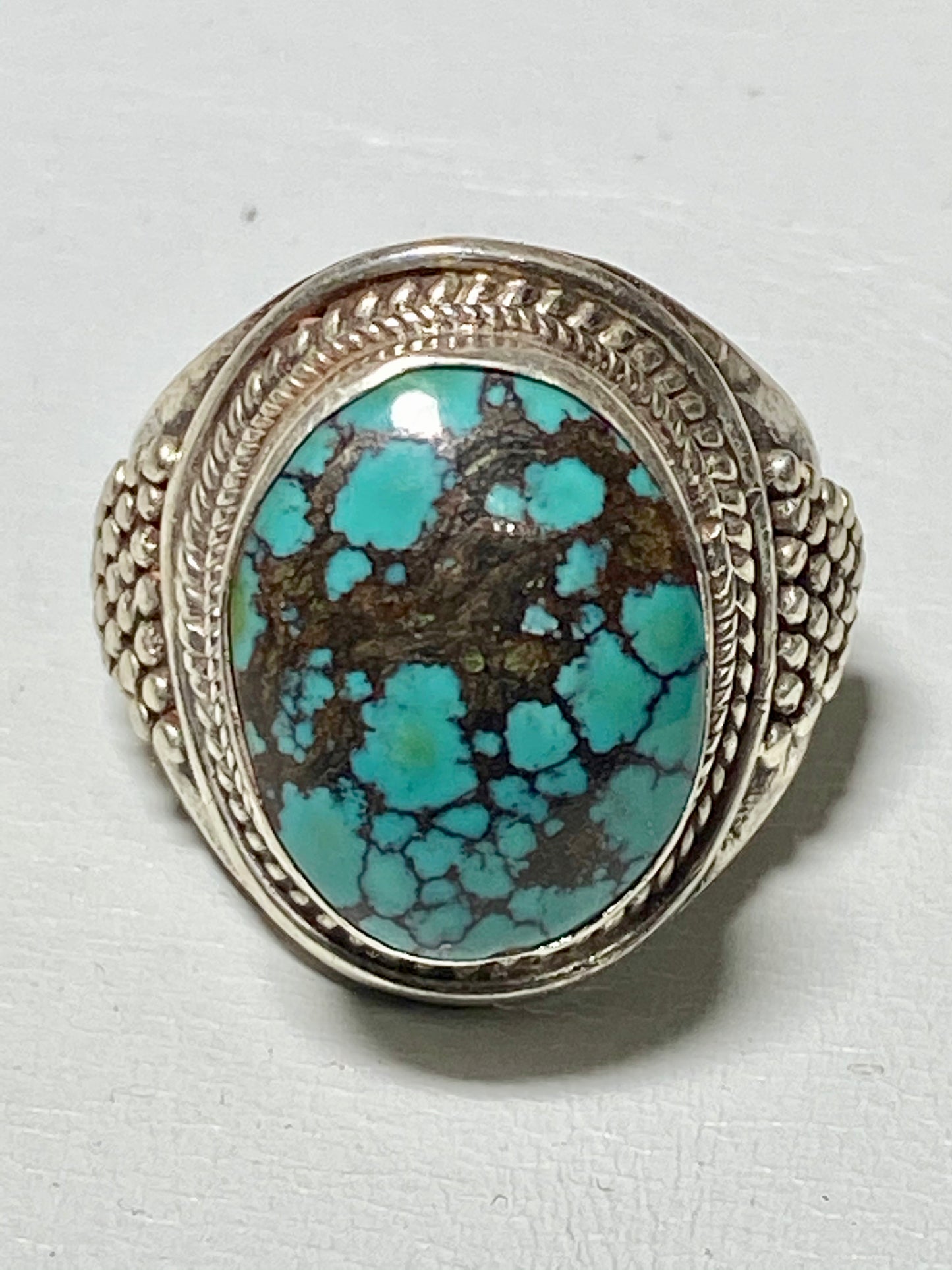Turquoise ring  men women cigar band rope design sterling silver