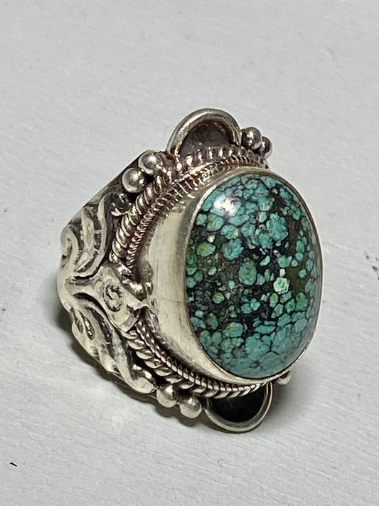 Turquoise ring  men women cigar band sterling silver