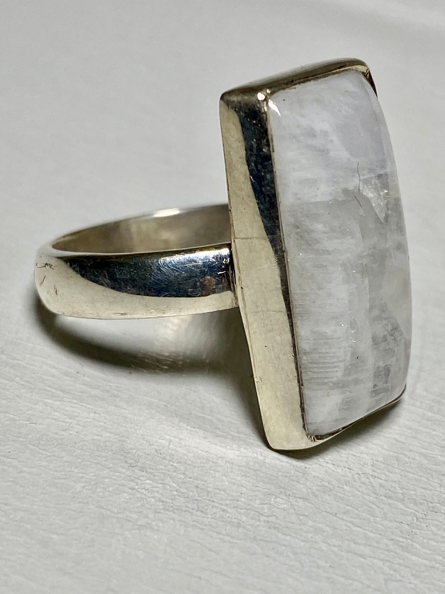 Moonstone ring long women sterling silver