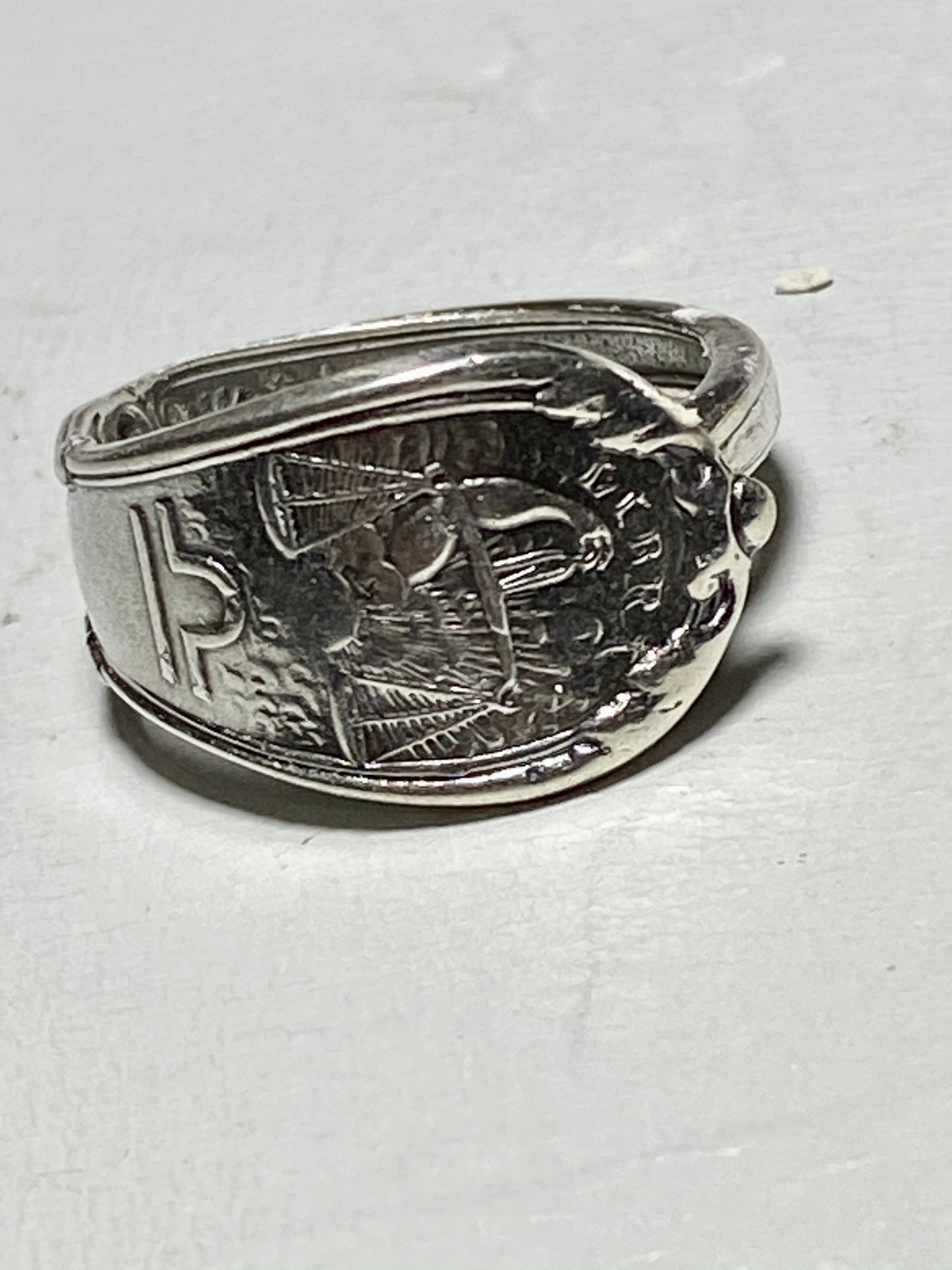 Spoon band Libra Scales of Justice Zodiac September October sterling silver ring