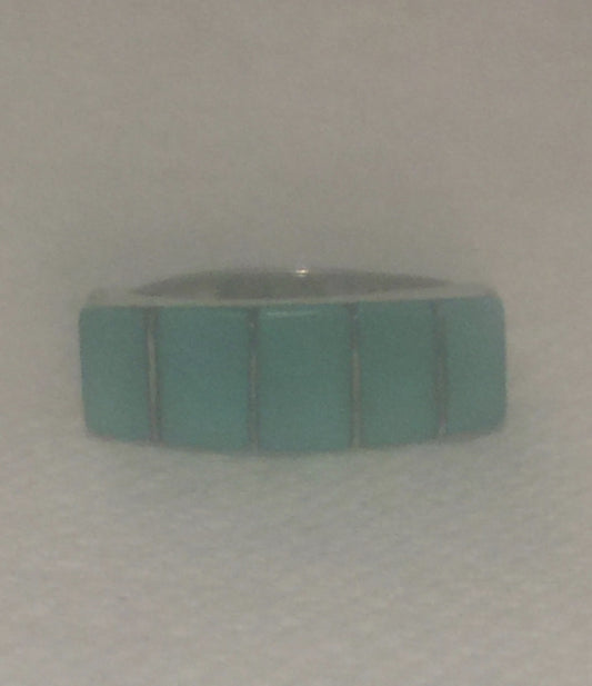 Turquoise Ring Band Vintage Sterling Silver Southwest Tribal Size 5.5