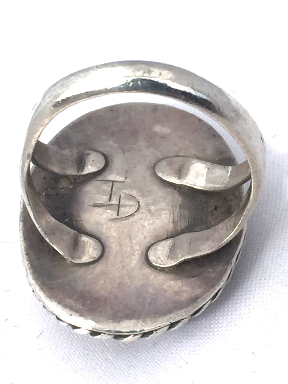 Vintage Sterling Silver Southwest Tribal Agate Ring  Signed I D  Size 6   9.3g