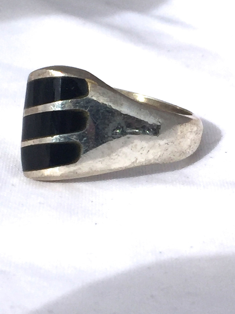 Vintage Sterling Silver 925 Mexico Ying Yang Ring Onyx Mens Size 11 cheapest heavy flawed