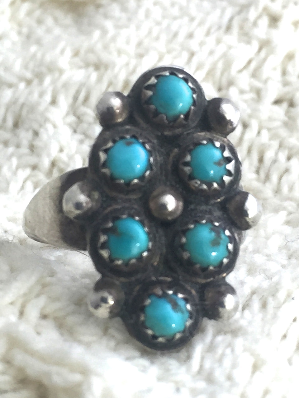 Vintage Sterling Silver Southwestern Tribal Turquoise Ring Petite Pointe  Size 6.5 4.8g