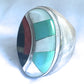 Vintage Sterling Silver Ring Southwestern Tribal  Turquoise & Onyx & MOP & Other Stones  Size 10.75   23.7g