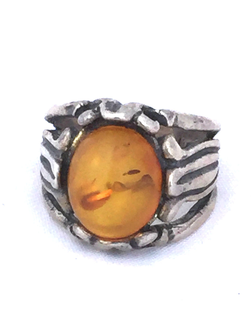 Vintage Sterling Silver Amber Ring  Handmade  Size 6     6.1g