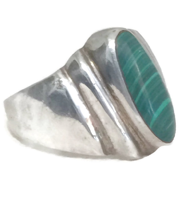 Malachite Ring Southwest Band Sterling Silver Size 9.75