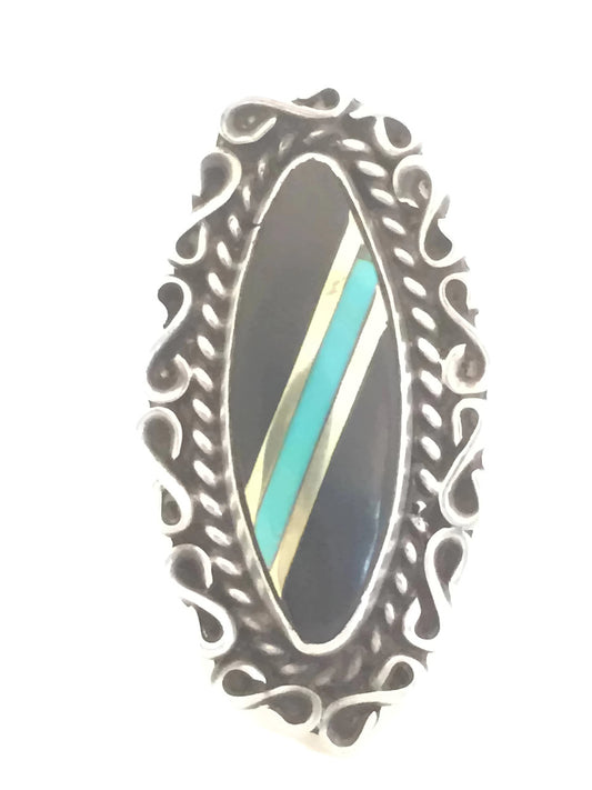 Navajo Ring Onyx Turquoise