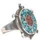 Zuni Turtle Ring Coral Turquoise Chip Sterling Silver Size 5.5