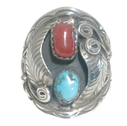 Navajo Ring Turquoise Sterling Silver Size 11.50